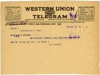 Telegram from William Randolph Hearst to Julia Morgan, February 5, 1924