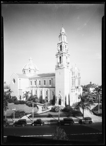 Exterior view of St. Vincent de Paul Catholic Church in Los Angeles