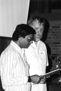 DSM Annual Meeting in Hammerum, 1991. Filip Engsig-Karup translating a message from Stephen Bar