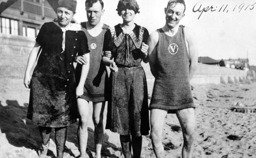 Two couples on Venice Beach, 1915