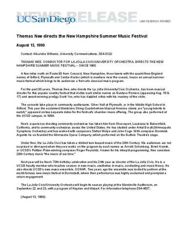 Thomas Nee directs the New Hampshire Summer Music Festival