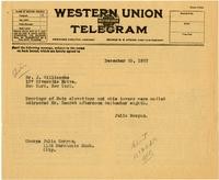 Telegram from Julia Morgan to Joseph Willicombe, December 29, 1923