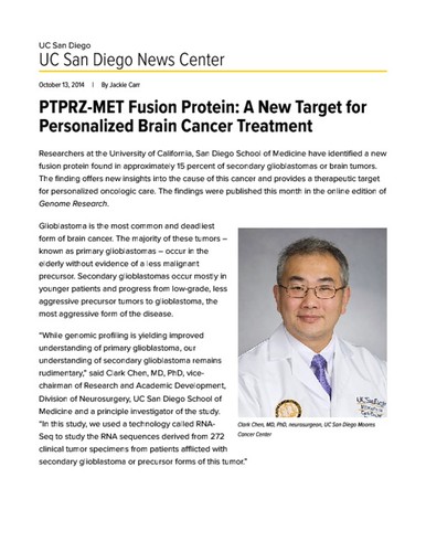 PTPRZ-MET Fusion Protein: A New Target for Personalized Brain Cancer Treatment