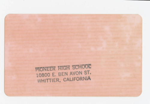 Pioneer High School junior senior prom ticket, Whittier, California (back)