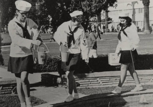 Students during pledge week at Pepperdine College, 1969