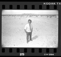 Terry Matz, city manager, standing at proposed prison site in Blythe, Calif., 1986