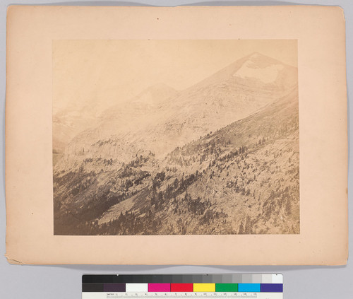 [Summit of Rocky Mountains, looking west toward Akamina Ridge, from boundary cairn near Cameron Lake and Forum Peak, July 1861 - right half of panorama.]