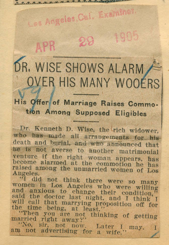 Dr. Wise shows alarm over his many wooers