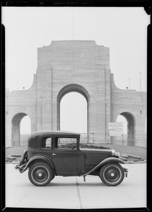 Cannonball delivery cars and Coliseum shots, Los Angeles, CA, 1930