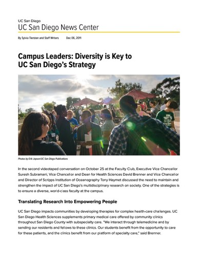 Campus Leaders: Diversity is Key to UC San Diego’s Innovation