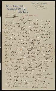 James A. Herne, letter, 1891-10-08, to Hamlin Garland