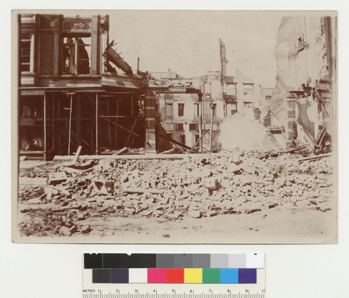 2nd [Second] St. and San Fernando Sts. [sic], San Jose, Cal. After the earthquake. Apr. 18, 1906
