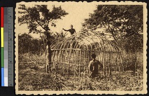 Building a hut, Congo, ca.1920-1940
