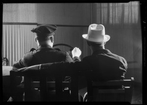 Policeman broadcasting, Southern California, 1934