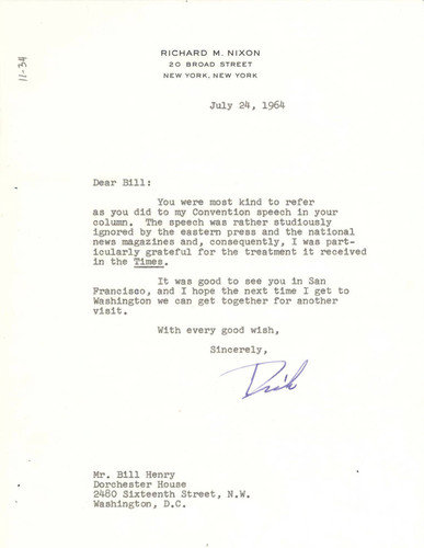 Letter from Richard Nixon to Bill Henry, July 24, 1964