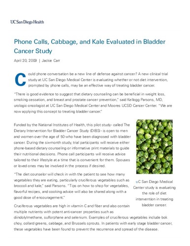 Phone Calls, Cabbage, and Kale Evaluated in Bladder Cancer Study