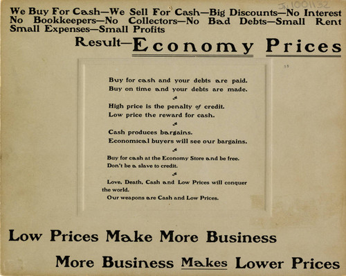 Back of advertising card for Economy Market (SC051186)