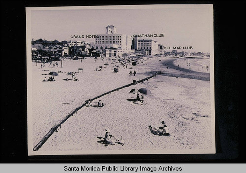 Santa Monica tide studies from the Grand Hotel, Jonathan Club and the Del Mar Club looking south with tide 1.1 feet at 2:15 PM on September 21, 1938