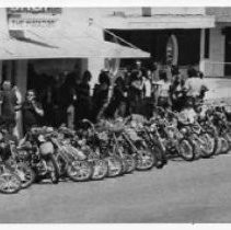 "More than 1,000 bikers, many of them members of the Hell's Angels and other motocycle gangs, line up their cycles in San Andreas during the annual Calaveras County Frog Jump and Fair