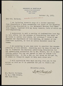 George Washington Goethals, letter, 1921-10-25, to Hamlin Garland