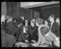 Student organizer Celeste Strack and other students, 1935