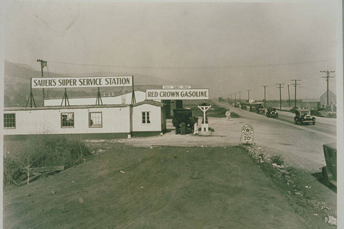 Sauer's "Red Crown Gasoline" Super Service Station in Malibu, Calif