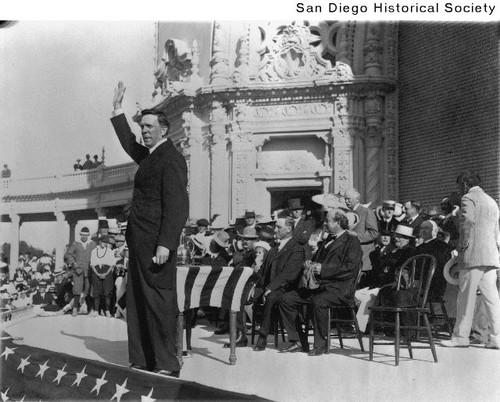 William Jennings Bryan giving a speech at the Spreckels Organ Pavilion