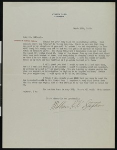 William V.V. Stephens, letter, 1921-03-16, to Hamlin Garland