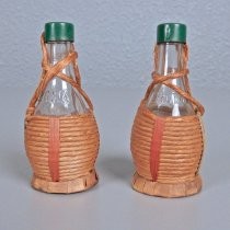 Wicker wrapped bottle salt & pepper shakers