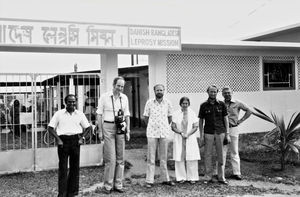 Danish Bangladesh Leprosy Mission/DBLM, 1979. Visit at Nilphamari. From right to left: Secretar