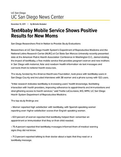 Text4baby Mobile Service Shows Positive Results for New Moms