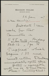 William Lyon Phelps, letter, 1917-01-22, to Hamlin Garland