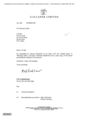 [Letter from PRG Redshaw to A Fuller regarding Gallaher Limited witness statement]