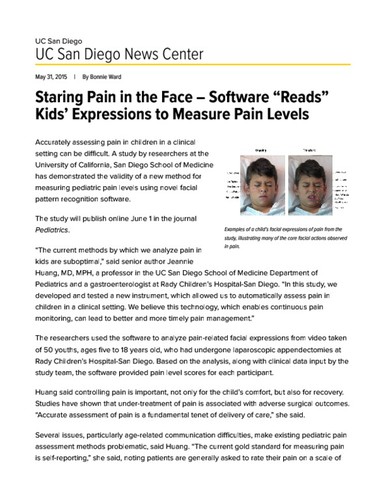 Staring Pain in the Face – Software “Reads” Kids’ Expressions to Measure Pain Levels