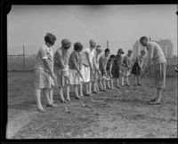 Girls receiving golf lessons at the Wilshire Country Club, Los Angeles, 1927