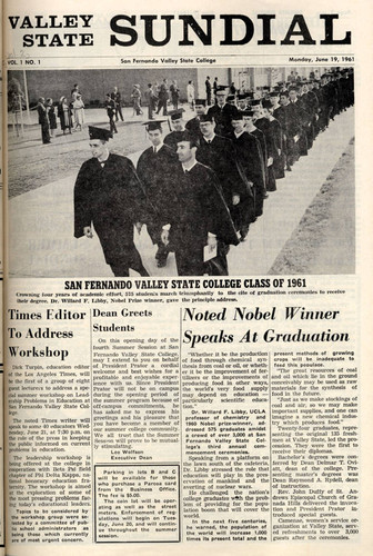 Valley State (now CSUN) Sundial front page featuring the Class of 1961, June 19, 1961
