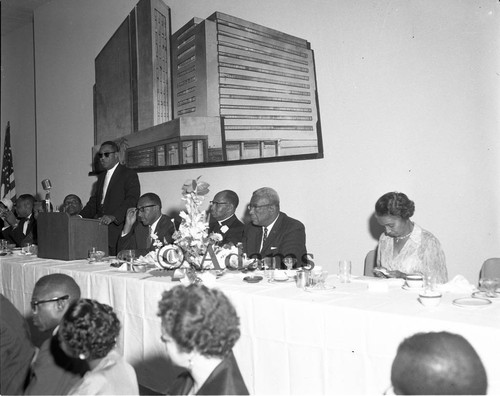 Speaker addresses event attendees, Los Angeles, 1963