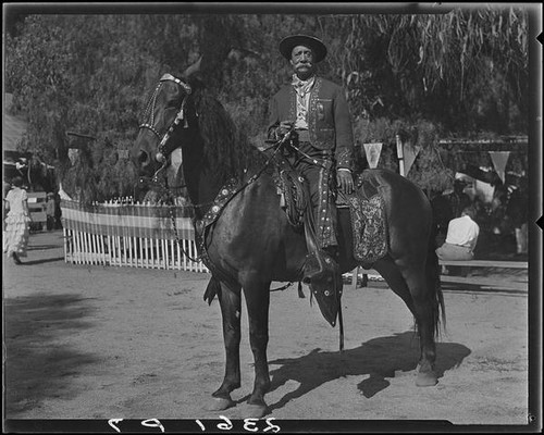 Eugene R. Plummer on horseback, Hollywood, 1931