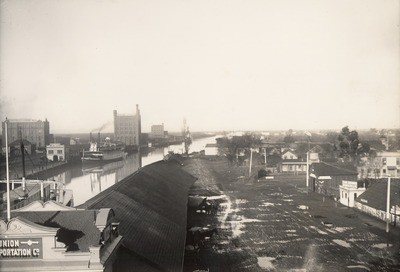 Stockton - Harbors - 1890s: Head of channel, with Sperry Flour Mill buildings
