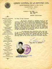 Letter of Recommendation from Acevedo's Father of the Mexican Central Committee On Civil Defense, 1942