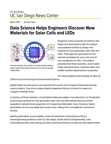 Data Science Helps Engineers Discover New Materials for Solar Cells and LEDs