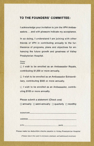 Invitation from Valley Presbyterian Hospital to join the VPH Ambassadors