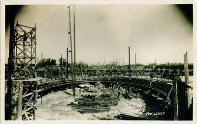 Auditoriums - Stockton: Civic Memorial Auditorium, foundation and first floor in process of construction, February 27, 1925