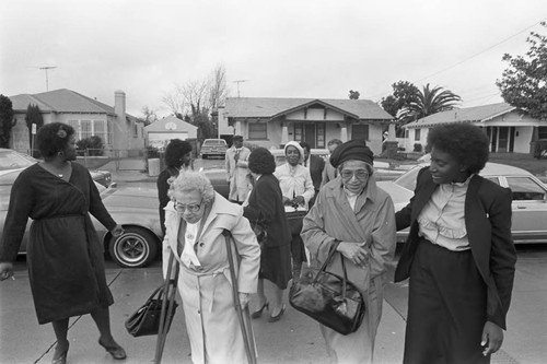 Rosa Parks and Lillian Rogers Parks arriving at a Compton Unified School District event, Los Angeles, 1983