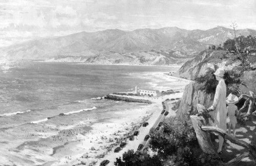 Looking down from Palisades Park, a painting