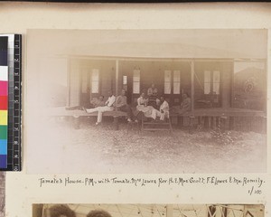 Missionary group outside mission house, Port Moresby, Papua New Guinea, ca. 1890