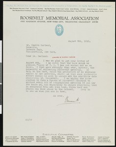 Hermann Hagedorn, letter, 1919-08-09, to Hamlin Garland