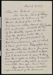 Eldon C. Hill, letter, 1937-03-09, to Hamlin Garland