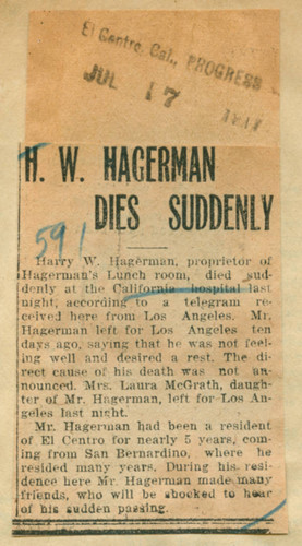 H. W. Hagerman dies suddenly
