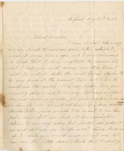 Letter from Elmira J. Shuttuck to Mrs. Caroline M. Hubon